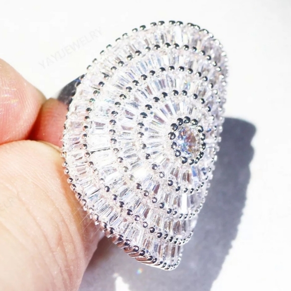 🍁🍂New 🎃21 CT 925 Silver Princess Cut Diamonds Ring - Picture 5 of 6